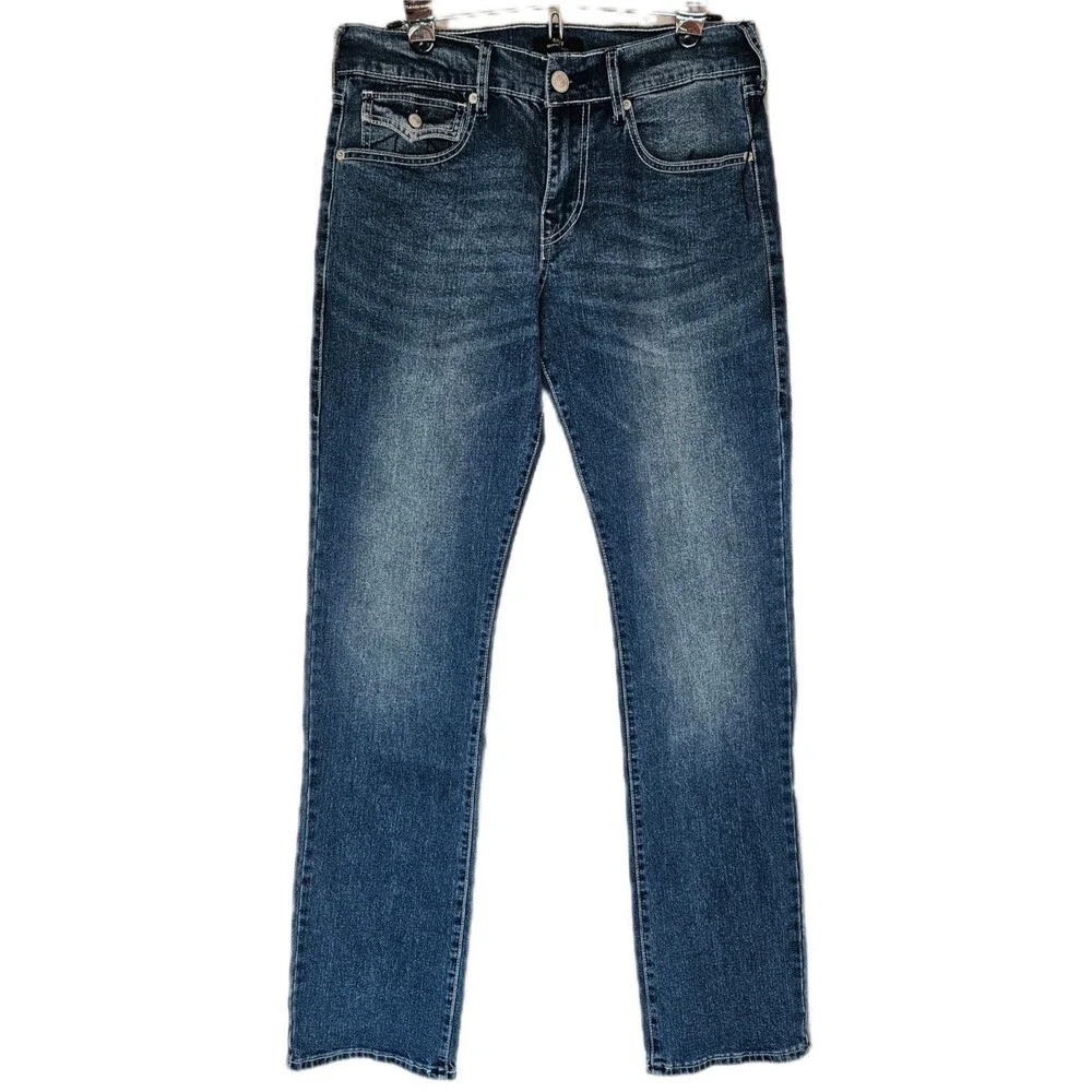 True Religion Ricky Relaxed Straight SN Flap Jeans Men's 30x34 Medium Wash Denim